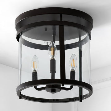 Ciel Simple Farmhouse 12.5" Metal/Glass Rustic Vintage LED Flush Mount - JONATHAN Y